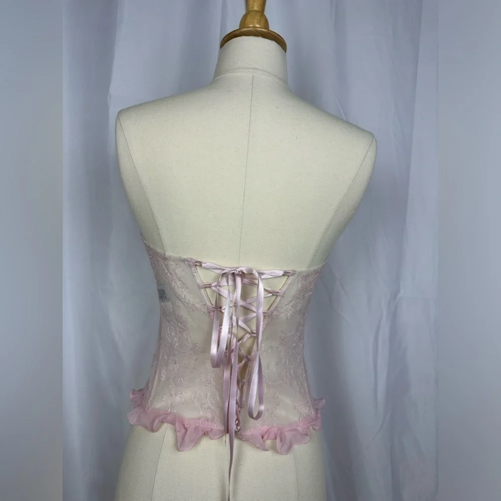 NWT Vintage Janet Reger Pink Lace Basque Sz 34